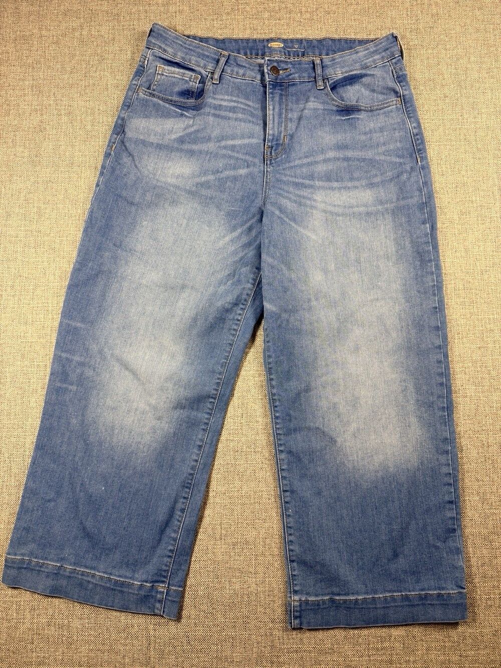 Old Navy Women’s 12 Reg Denim Cropped Blue Jeans Wide Leg High Rise Y2K Pockets